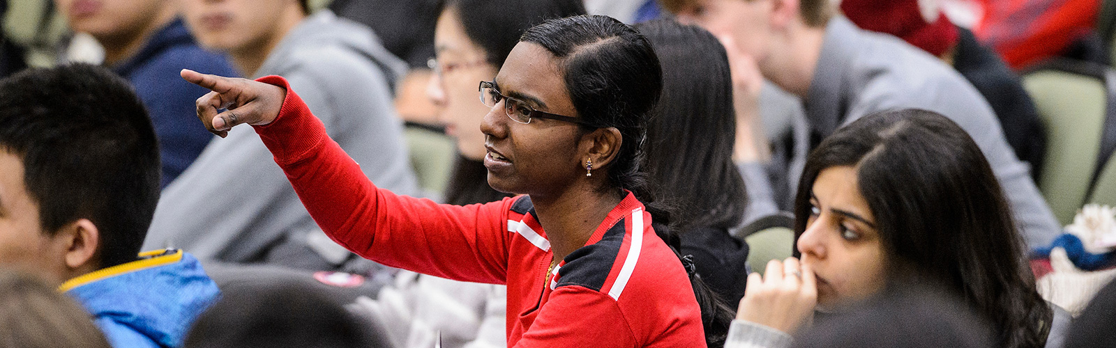 A student responds to a question during a Comp Sci 537 Intro to Operating Systems class at UW–Madison.
