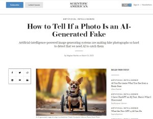 Cover of Scientific American with AI-generated photo of a dog